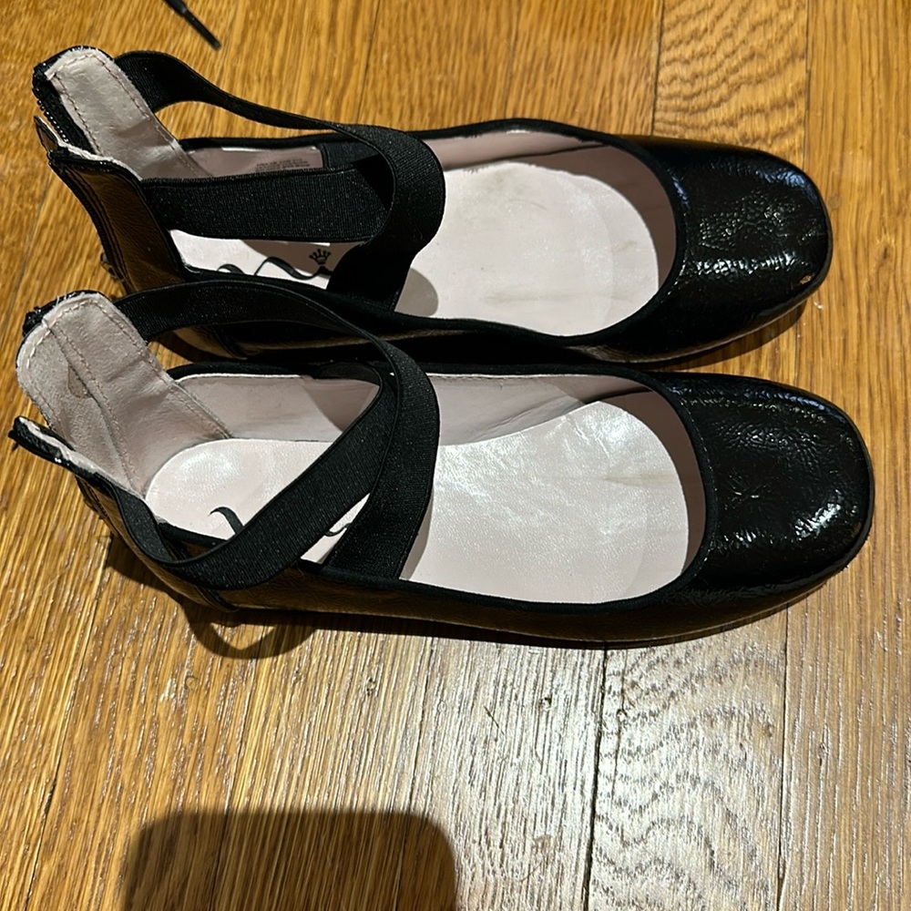Nina patent leather ballet flats with cross cross ankle straps